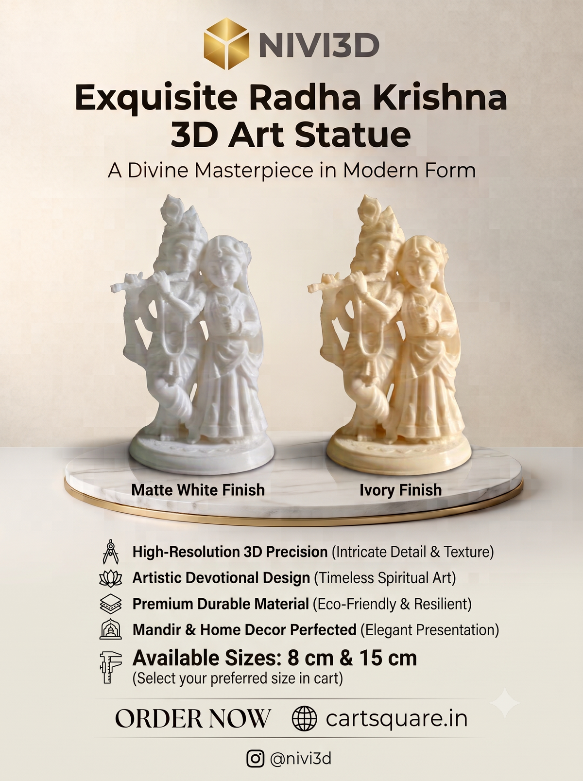 Exquisite Radha Krishna 3D Art Statue | Premium Mandir & Home Decor