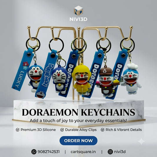 Quirky Doraemon 3D Figure Keychains – Fun Outfits & Silicone Bag Charms
