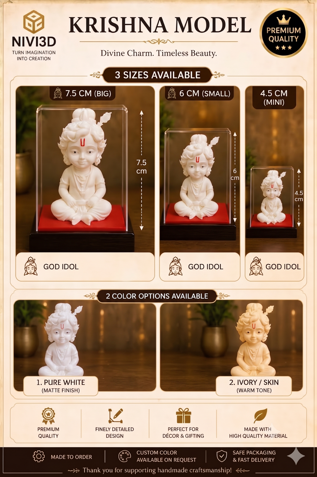 Premium Krishna Model God Idol - Handcrafted Decor & Gifting