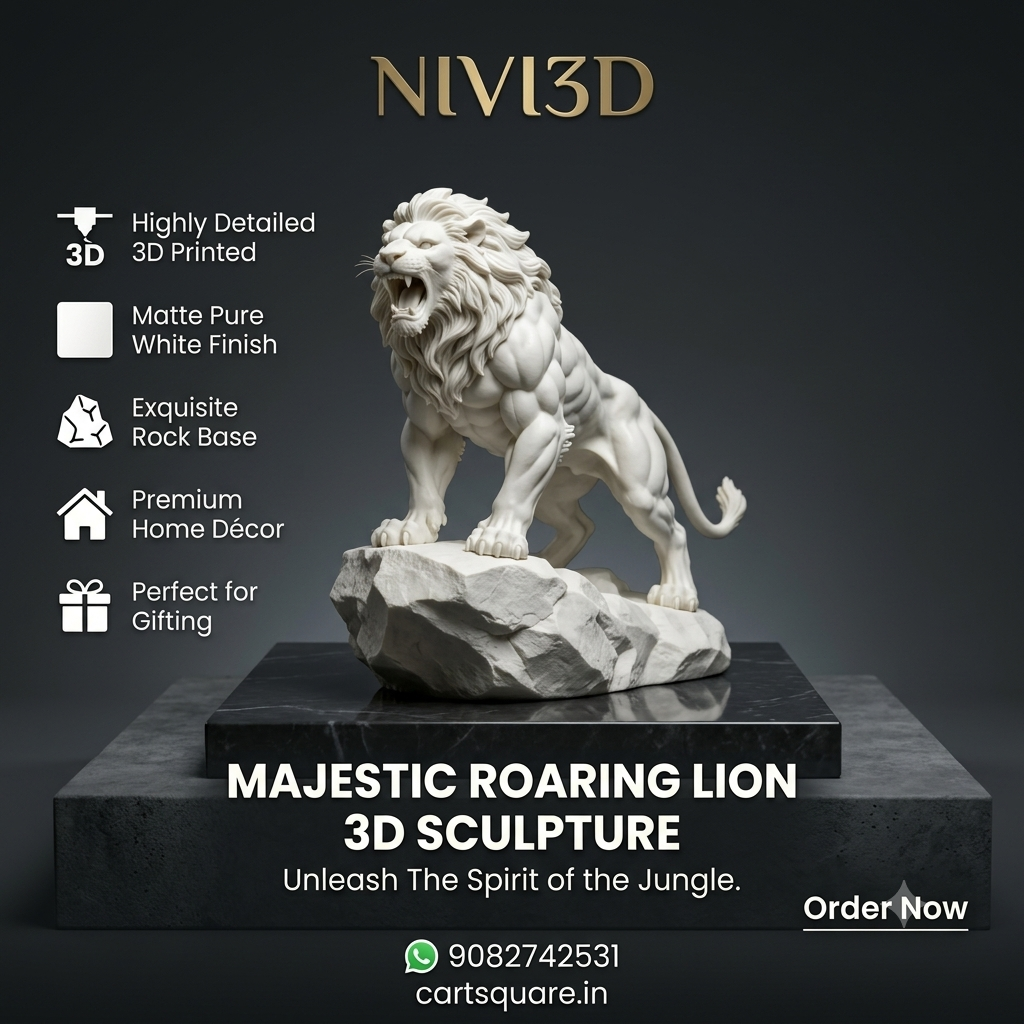 Minimalist White Roaring Lion Figurine | Premium Matte Finish Decor