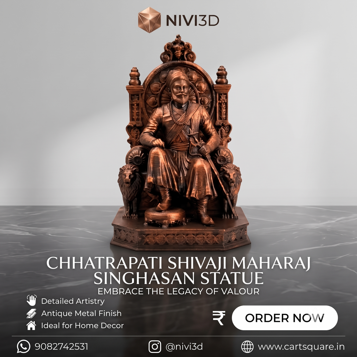 Premium Chhatrapati Shivaji Maharaj Singhasan Statue – Antique Metal Finish
