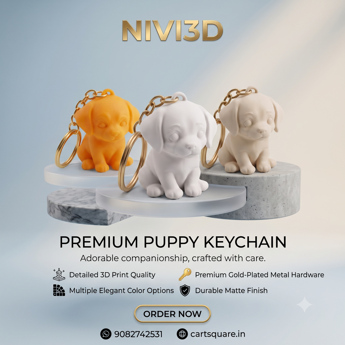 Adorable 3D Printed Puppy Keychain | Cute Dog Bag Charm