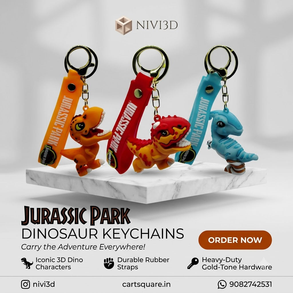 Premium 3D Jurassic Park Dinosaur Keychain with Rubber Strap