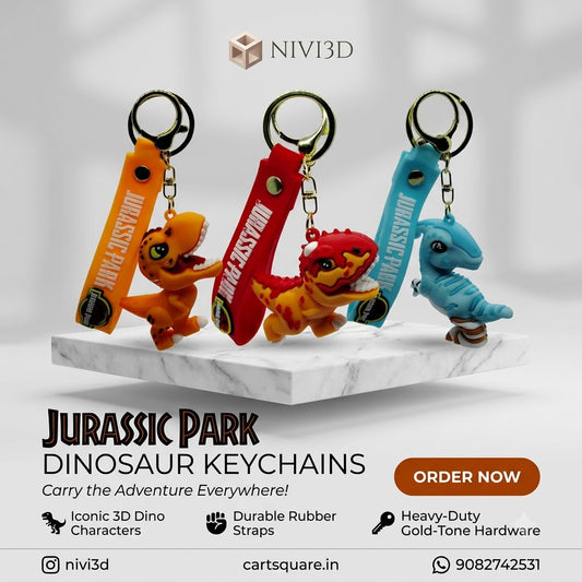 Premium 3D Jurassic Park Dinosaur Keychain with Rubber Strap