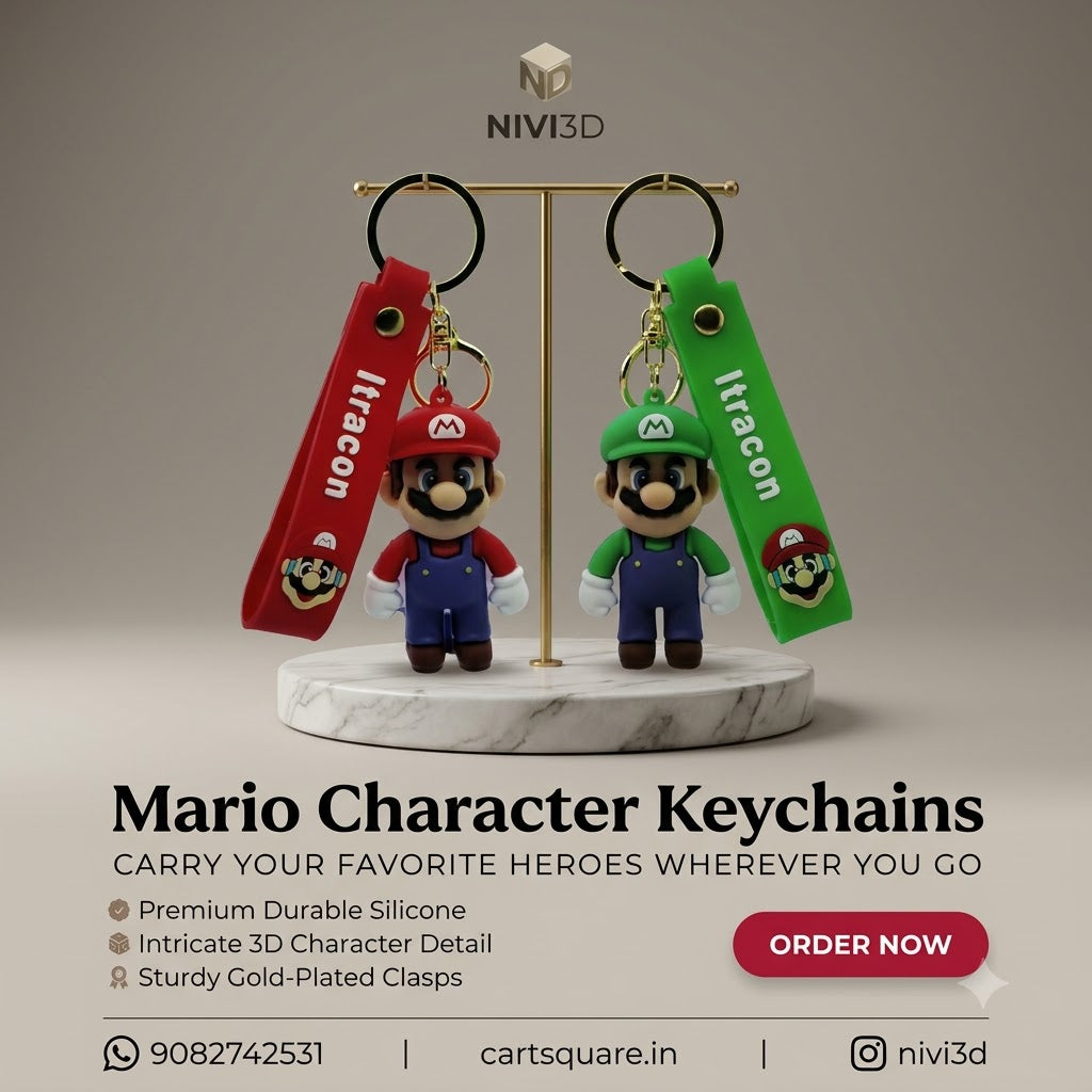 Heavy-Duty 3D Mario Character Keychain with Silicone Wrist Strap