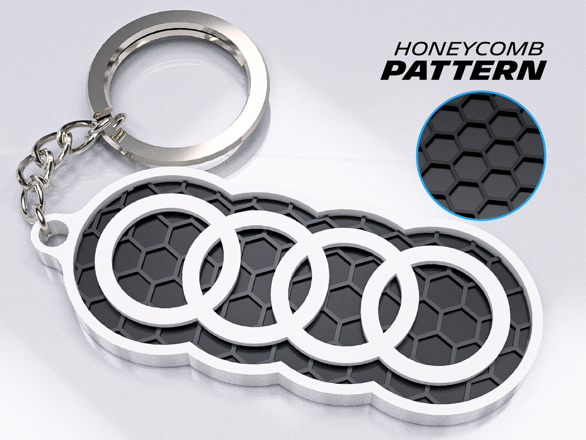 Premium Audi Rings Keychain – Honeycomb Pattern Edition